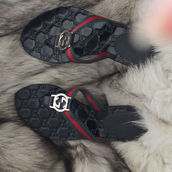 Gucci Interlocking Double G Logo Thong Flip Flap Sandals Guccissima Sz 34 IT - Picture 4 of 17